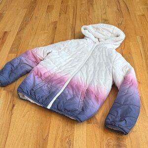 MISS SELFIE Ombré Reversible Puffer Jacket with Hood, Size 14